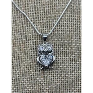 Owl Necklace Sterling Silver And Crystal Excellent